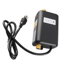 Compact Electric Under Sink Water Heater Brings Quick Warmth Back With A No Fuss Eco Friendly Tankless Build that features brass ports and power cord.