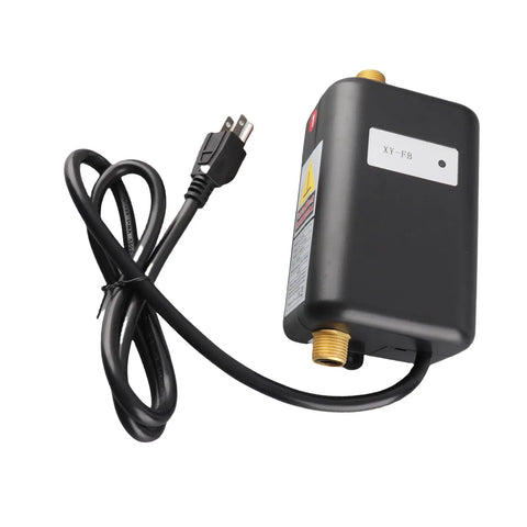 Compact Electric Under Sink Water Heater Brings Quick Warmth Back With A No Fuss Eco Friendly Tankless Build that features brass ports and power cord.