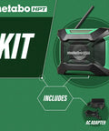 18V MultiVolt Cordless Bluetooth Radio With 15 Level Bass And Treble Equalizer, includes AC adapter, on green background