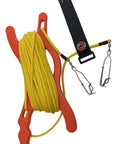 Beefy Float Line With Winder 100ft 3/16 Inch Hollow Diamond Braided Polypropylene For Boating Towing A Float Or Buoy While Spearfishing Snorkeling And Scuba Includes 2 Swivel Connectors And A Floating Line Holder.