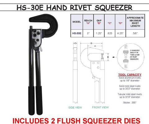 Rock Solid Hand Rivet Squeezer For Solid And Tubular Rivets Featuring A Beefy Three Inch Reach And A Roomy One Quarter Inch Gap To Crush Up To One Inch Fasteners Easy While Throwing In Two Bonus Flush Punch Dies