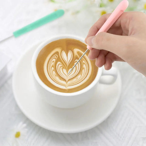 Hella Sharp Icing Scribe Tool Kit With 12 Stainless Steel Fondant Needles For Sweet Cookie Decorating And Cake Design, using needle on latte art.