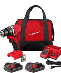 Badass Half Inch Brushless Compact Drill Driver Kit With An All Metal Gear Housing And Slick Chuck Handle Built Different For Heavy Duty Job Site Grunt Work, includes drill, battery pack, charger, and carrying bag.