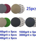 25 Pack Premium 5 Inch Hook Loop Sandpaper Discs Wet Dry Grit Levels 1000 To 5000 Silicone Carbide assorted grit disc preview