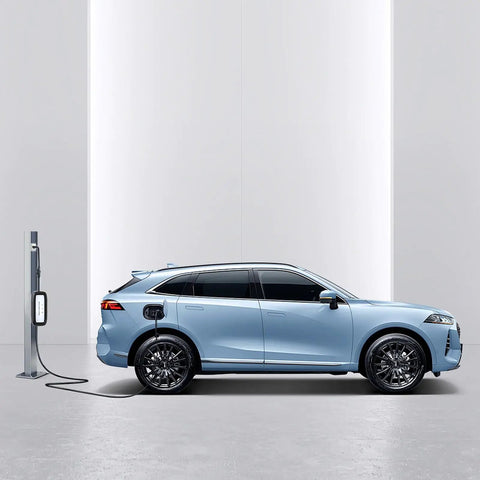 Electric vehicle charging at a station with No Sweat NEMA 5 15P To 6 20R EV Charging Adapter 12 Inch UL Listed Cord.