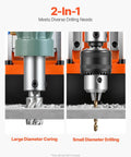 2-in-1 feature of Powerful 1550W Magnetic Drill Press with 0-550 RPM, showing large and small diameter drilling capabilities.