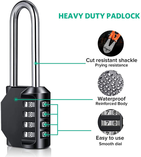Five Inch Ultra Long Shackle Combination Padlock In Silver With A 3.2 Inch Shackle Durable Steel Lock With Side Window Secure Dial