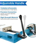 Rock Solid 8 Inch Milling Vise With 7.9 Inch Jaw Width showing adjustable foldable handle for CNC benches and drill press use.