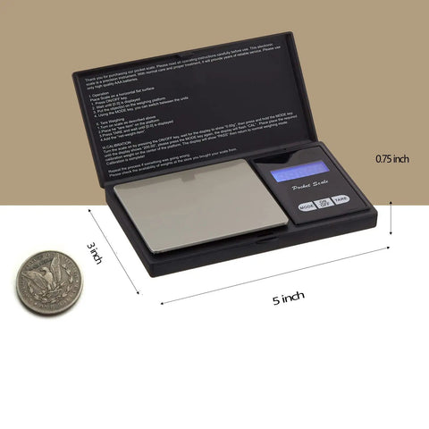 Compact Pocket Digital Scale For Food And Jewelry Delivers 0.01g Precision Up To 500g Ultra Portable Travel Friendly Lightweight Yet Sturdy Battery Included Easy Setup And Clear Readouts For Everyday Use with dimensions.
