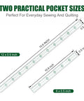 Slim 12 Inch Pocket Quilting Ruler In Clear Acrylic with high contrast green grid, shown alongside a smaller ruler for pattern making.