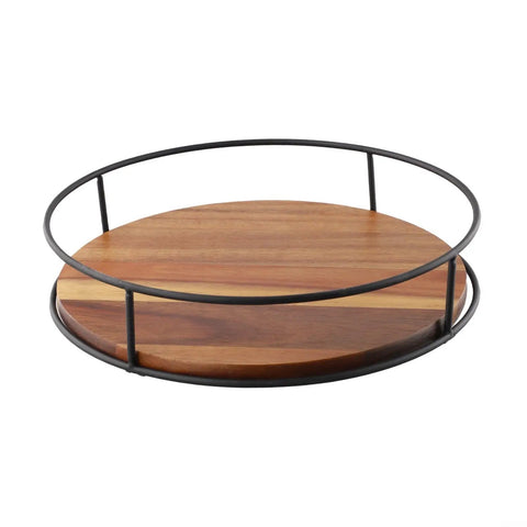 Wooden Lazy Susan Utensil Organizer With Steel Ball Bearings And Anti Slip Pads For Secure Heavy Item Storage On Your Countertop