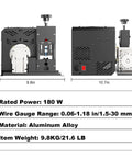 Front and side view of Automatic Electric Wire Stripper Machine For 0.06 To 1.18 Inch Wires, 180W motor, aluminum construction.