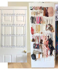 Over The Door Closet Organizer Rack With Eight Adjustable Tiers And 40 Heavy Duty Hooks For Purses Belts Jewelry Ties And Hats No Tools Needed Easy Assembly White Coated Metal Sturdy Space Saver For Small Apartments And Dorms