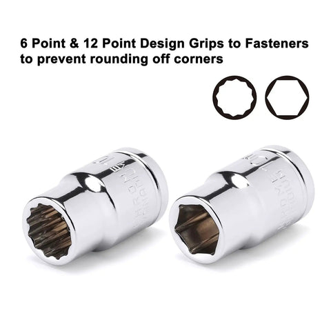 Impact Socket Set With One Quarter Inch And Three Eighths Inch Drives, Deep And Shallow Sockets, 10mm Metric, Mirror Chrome Finish, 6 Point And 12 Point Design, Laser Etched And Roll Stamped For Easy Identification