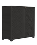 All Weather Indoor And Outdoor Storage Cabinet Waterproof Plastic Box Black 34 Inch By 15 Inch By 34 Inch With Two Shelves For Garden Balcony And Bathroom DIY Ready Easy Open Durable front view.