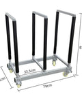 Badass Heavy Duty Metal Rolling Tire Rack Organizer For Auto Garage Workshop Wheel Storage Shelf with dimensions and wheels.