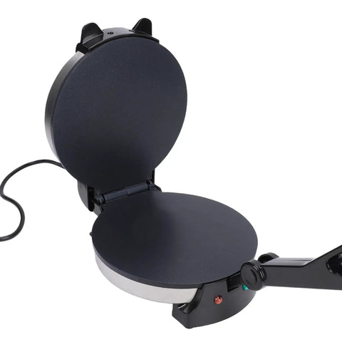 Asixxsix Electric Tortilla Maker, 1000W 8 Inch Non Stick Roti Press With Smart Temp Control, open showing non-stick surface.