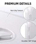 Top Shelf Marine Deck Hatch For Boating And Jon Boats, Heavy Duty Weather Beater Access Door With Non Slip Grip, Zero Hassle Setup Below Deck Storage Entry White close-up showing non-slip texture and durable 180-degree hinge details.