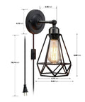 Plug In Wall Sconce Set With Wire Cage, Industrial Rustic Vintage Look, Adjustable Wall Light With On Off Switch, 2 Pack