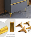 Gold 4 Inch Metal Furniture Legs With Pre Drilled Holes And Mounting Screws, 4 Pack Cabinet Sofa TV Stand Feet showcased on furniture