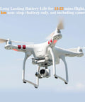 Drone flying with Phantom 3 Replacement Intelligent Flight Battery Two Pack 15.2V 4480mAh 68Wh Extended Power in sky.