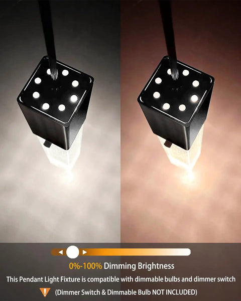 Mini Integrated Hanging Crystal Pendant Lights For Kitchen Island Black 3 Pack Modern Yet Simple Ceiling Light Fixture Dimmable With LED Bulbs Ideal For Kitchen Dining Room Bedroom Hallway UL Listed showing dimmable feature with LEDs.