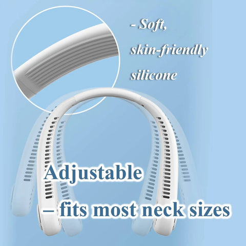 Bladeless Portable Neck Fan For Baic EU5 EV Sedan With 1800 mAh Battery And Three Speed Adjustable Cooling showing adjustable silicone design.