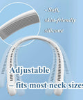 Bladeless neck fan made of soft silicone, adjustable to fit most neck sizes, ideal for commuting and casual hangouts.