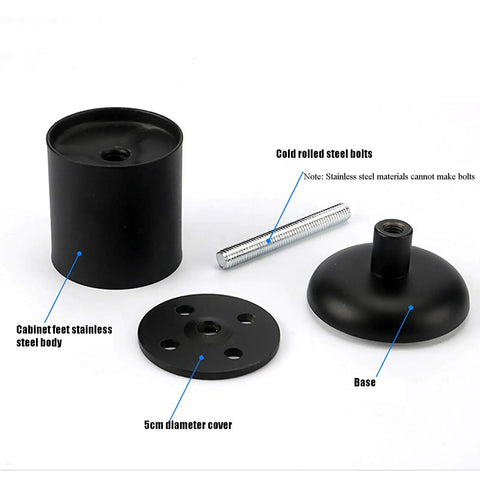 Adjustable Stainless Steel Furniture Legs Set 4 Pcs Screw-In Replacement Feet shown in parts, including steel bolt and base