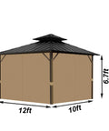 Universal Privacy Curtain For 10x12 Gazebo, 4 Panels Waterproof Outdoor Sidewalls With Zipper, shown installed on gazebo.