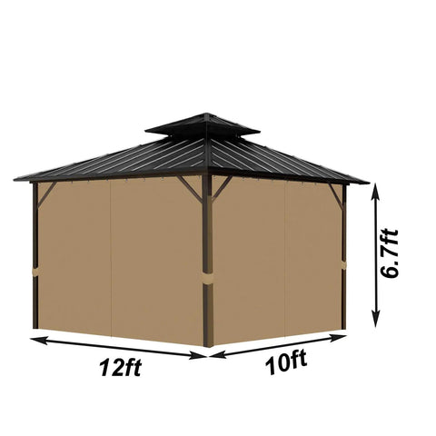 Universal Privacy Curtain For 10x12 Gazebo, 4 Panels Waterproof Outdoor Sidewalls With Zipper, shown installed on gazebo.