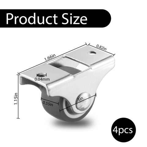 Dimensions of Four Pack Mini Rigid 1 Inch Caster Wheels Non Swivel Fixed Casters, showing 1.15 inch height and 1 inch diameter