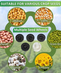 Push Garden Seeder With Dual Seed And Fertilizer Buckets Hand Powered Roller 10 Hole Design for various crops like soybeans, corn, cotton.