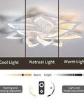 Dimmable LED Ceiling Light with Remote Control showing cool, natural, warm lighting options, flower shape, 72W, ultra bright.