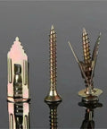 Heavy Duty Wood Screw And Drywall Anchor Kit With Self Drilling Expansion Screws For Gypsum Board Yellow Zinc Plated Rust Resistant And Easy No Prep Install For Strong Wall Mounts, close-up of anchors and screws