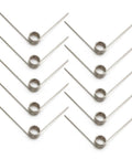 10 Pack Small Stainless Steel Torsion Springs 50mm Long 1.2mm Thick 11.4mm OD With 5 Turns And 120 Degree Rotation arranged neatly