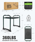 Heavy Duty Garden Kneeler And Seat For Pain Relief, box, tool bag, dimensions, 360 lbs load capacity
