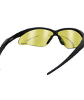 Premium Mirror Safety Glasses With Ansi Z87 Plus Rating And UV400 Lenses Built For Serious Shooters And Hunters Who Want Reliable Eye Gear That Truly Hits Different On The Range Or In The Field, black frame, yellow lenses, side view.