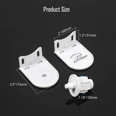 Heavy Duty Roller Blind Repair Kit With Brackets And Mounting Hardware For 32mm Tubes, white brackets and end plug.