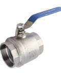 Built Tough 2 Inch Ball Valve 304 Stainless Steel Full Port Pipe Fitting For Commercial Plumbing, close-up of handle and valve.