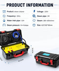 Piudoiliy 3200W High Pressure Commercial Steam Cleaner With 5 Bar Force And Auto Pump For Kitchen Bathroom Car Upholstery Deep Chemical Free Hot Steam Mop For Stubborn Grease And Grime Removal Effortless Tankless Cleaning product information with specifications in a black storage case.