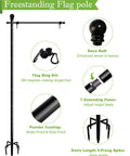 10Ft Garden Flag Pole Stand With 5 Prong Base For 3x5 American Flags, Adjustable Heavy Duty Outdoor Flagpole Holder Kit components displayed.