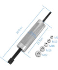 Heavy Duty Piston Pin Puller For Small Engine Rebuilds With Five Metric Adapters, aluminum body with dimensions 26.6 cm by 3.9 cm.