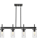 Winslett Linear Pendant In Matte Black With Slick Clear Ribbed Glass Shades For Kitchen Island And Ceiling Lighting Fixture