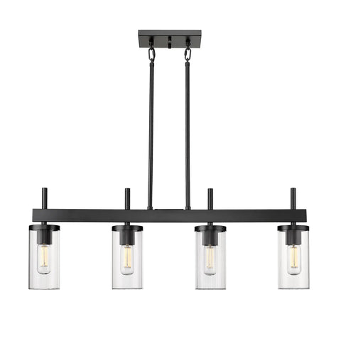 Winslett Linear Pendant In Matte Black With Slick Clear Ribbed Glass Shades For Kitchen Island And Ceiling Lighting Fixture