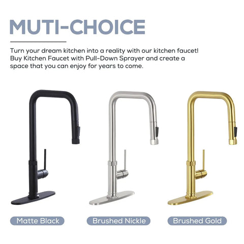 Pull Down Kitchen Faucet With Dual Function Spray Head Single Handle Deck Plate Included Fits Brushed Nickel Finish