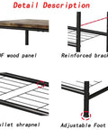 Detail view of Heavy Duty Five Tier Shoe Rack Organizer With Thick Wooden Shelves And Steel Frame for closet with MDF and adjustable feet.