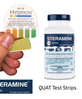 Quat Sanitizer Test Strips Kit With 30 Strips 0 To 400 PPM Range and Steramine Bottle for hygiene checks