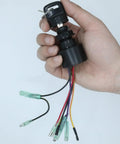 Hand holding Ignition Switch With Key For Outboard Motor Control Box No Hassle Install 3 Position Off Run Start 6 Wires Push To Choke