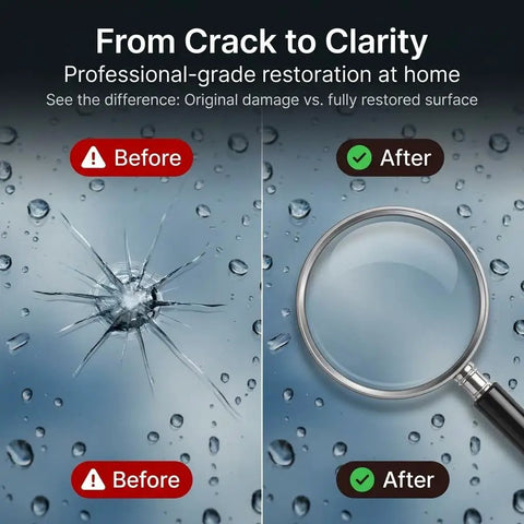 Comparison of windshield before and after using Windshield Crack Repair Kit With 2026 Upgraded Glass Repair Fluid